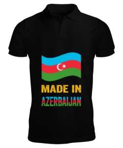 Azerbaycan,Azerbaijan,Azerbaycan Bayrağı,Azerbaycan logosu. Siyah Erkek Kısa Kol Polo Yaka