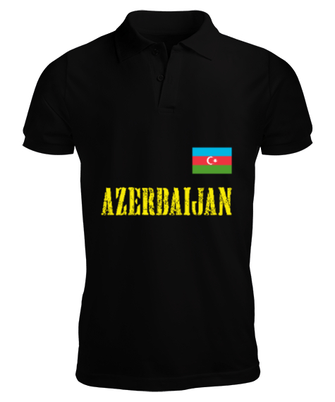 Tisho - Azerbaycan,Azerbaijan,Azerbaycan Bayrağı,Azerbaycan logosu. Siyah Erkek Kısa Kol Polo Yaka