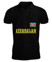 Azerbaycan,Azerbaijan,Azerbaycan Bayrağı,Azerbaycan logosu. Siyah Erkek Kısa Kol Polo Yaka - Thumbnail