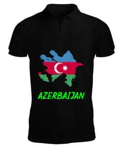 Azerbaycan,Azerbaijan,Azerbaycan Bayrağı,Azerbaycan logosu. Siyah Erkek Kısa Kol Polo Yaka