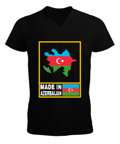 Tisho - Azerbaycan,Azerbaijan,Azerbaycan Bayrağı,Azerbaycan logosu. Siyah Erkek Kısa Kol V Yaka Tişört