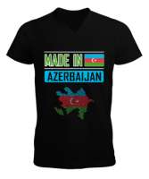 Azerbaycan,Azerbaijan,Azerbaycan Bayrağı,Azerbaycan logosu. Siyah Erkek Kısa Kol V Yaka Tişört - Thumbnail