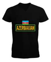 Azerbaycan,Azerbaijan,Azerbaycan Bayrağı,Azerbaycan logosu. Siyah Erkek Kısa Kol V Yaka Tişört - Thumbnail