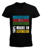 Azerbaycan,Azerbaijan,Azerbaycan Bayrağı,Azerbaycan logosu. Siyah Erkek Kısa Kol V Yaka Tişört - Thumbnail