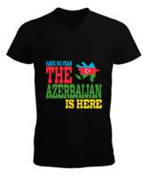 Azerbaycan,Azerbaijan,Azerbaycan Bayrağı,Azerbaycan logosu. Siyah Erkek Kısa Kol V Yaka Tişört - Thumbnail