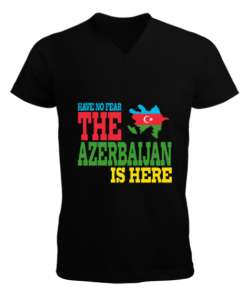 Azerbaycan,Azerbaijan,Azerbaycan Bayrağı,Azerbaycan logosu. Siyah Erkek Kısa Kol V Yaka Tişört