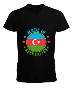 Azerbaycan,Azerbaijan,Azerbaycan Bayrağı,Azerbaycan logosu. Siyah Erkek Kısa Kol V Yaka Tişört