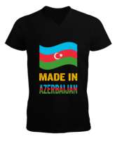 Azerbaycan,Azerbaijan,Azerbaycan Bayrağı,Azerbaycan logosu. Siyah Erkek Kısa Kol V Yaka Tişört - Thumbnail