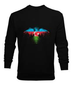 Azerbaycan,Azerbaijan,Azerbaycan Bayrağı,Azerbaycan logosu. Siyah Erkek Sweatshirt