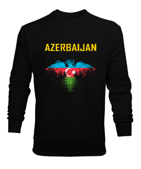 Tisho - Azerbaycan,Azerbaijan,Azerbaycan Bayrağı,Azerbaycan logosu. Siyah Erkek Sweatshirt