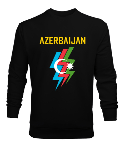 Tisho - Azerbaycan,Azerbaijan,Azerbaycan Bayrağı,Azerbaycan logosu. Siyah Erkek Sweatshirt