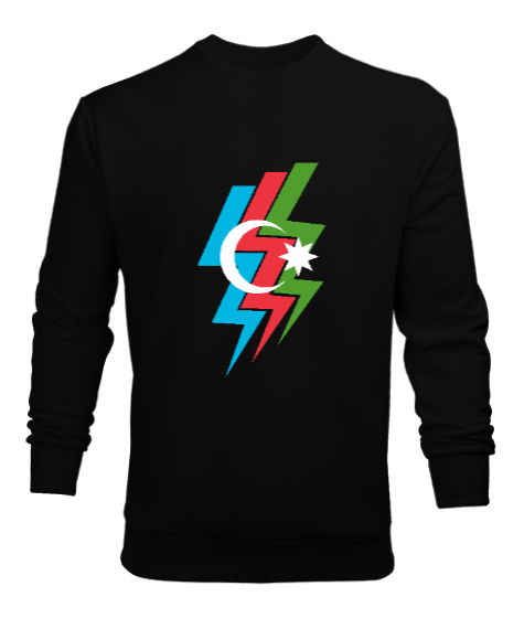 Tisho - Azerbaycan,Azerbaijan,Azerbaycan Bayrağı,Azerbaycan logosu. Siyah Erkek Sweatshirt