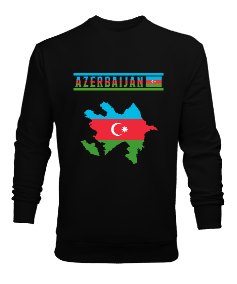 Tisho - Azerbaycan,Azerbaijan,Azerbaycan Bayrağı,Azerbaycan logosu. Siyah Erkek Sweatshirt