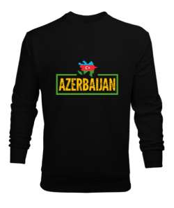 Azerbaycan,Azerbaijan,Azerbaycan Bayrağı,Azerbaycan logosu. Siyah Erkek Sweatshirt