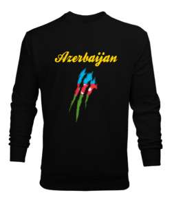 Azerbaycan,Azerbaijan,Azerbaycan Bayrağı,Azerbaycan logosu. Siyah Erkek Sweatshirt