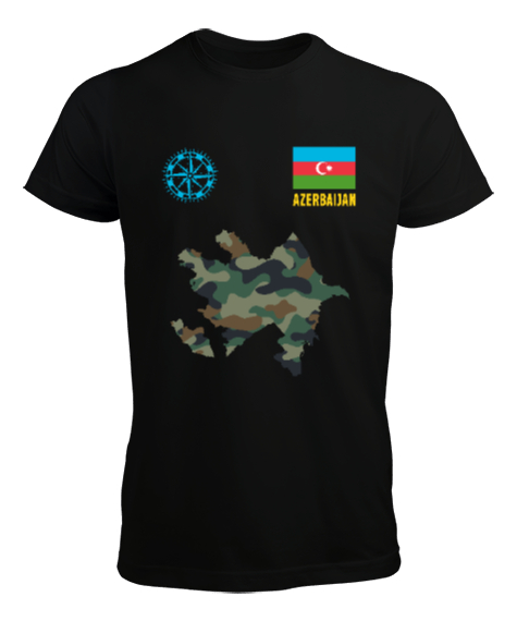 Tisho - Azerbaycan,Azerbaijan,Azerbaycan Bayrağı,Azerbaycan logosu. Siyah Erkek Tişört