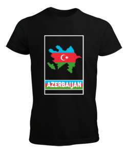 Azerbaycan,Azerbaijan,Azerbaycan Bayrağı,Azerbaycan logosu. Siyah Erkek Tişört