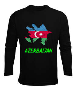 Azerbaycan,Azerbaijan,Azerbaycan Bayrağı,Azerbaycan logosu. Siyah Erkek Uzun Kol Yazlık Tişört