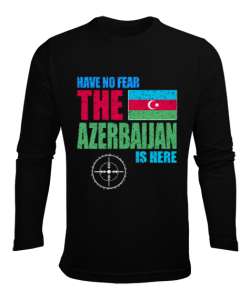 Azerbaycan,Azerbaijan,Azerbaycan Bayrağı,Azerbaycan logosu. Siyah Erkek Uzun Kol Yazlık Tişört