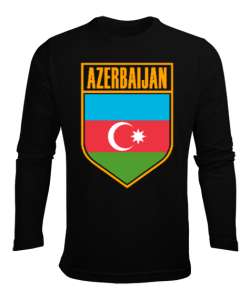 Azerbaycan,Azerbaijan,Azerbaycan Bayrağı,Azerbaycan logosu. Siyah Erkek Uzun Kol Yazlık Tişört