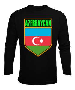 Azerbaycan,Azerbaijan,Azerbaycan Bayrağı,Azerbaycan logosu. Siyah Erkek Uzun Kol Yazlık Tişört