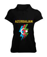 Azerbaycan,Azerbaijan,Azerbaycan Bayrağı,Azerbaycan logosu. Siyah Kadın Polo Yaka Tişört - Thumbnail