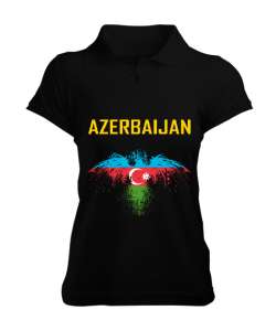 Azerbaycan,Azerbaijan,Azerbaycan Bayrağı,Azerbaycan logosu. Siyah Kadın Polo Yaka Tişört