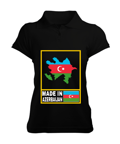 Tisho - Azerbaycan,Azerbaijan,Azerbaycan Bayrağı,Azerbaycan logosu. Siyah Kadın Polo Yaka Tişört