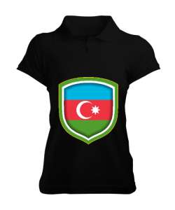 Azerbaycan,Azerbaijan,Azerbaycan Bayrağı,Azerbaycan logosu. Siyah Kadın Polo Yaka Tişört