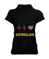 Azerbaycan,Azerbaijan,Azerbaycan Bayrağı,Azerbaycan logosu. Siyah Kadın Polo Yaka Tişört - Thumbnail