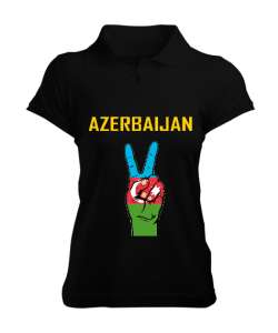 Azerbaycan,Azerbaijan,Azerbaycan Bayrağı,Azerbaycan logosu. Siyah Kadın Polo Yaka Tişört