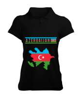 Azerbaycan,Azerbaijan,Azerbaycan Bayrağı,Azerbaycan logosu. Siyah Kadın Polo Yaka Tişört - Thumbnail