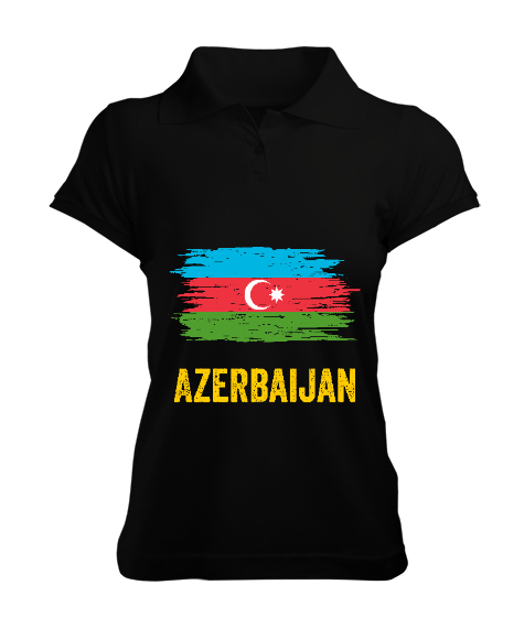 Tisho - Azerbaycan,Azerbaijan,Azerbaycan Bayrağı,Azerbaycan logosu. Siyah Kadın Polo Yaka Tişört