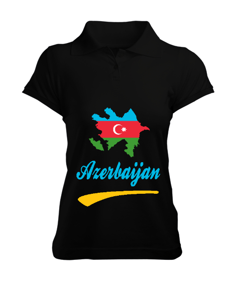 Tisho - Azerbaycan,Azerbaijan,Azerbaycan Bayrağı,Azerbaycan logosu. Siyah Kadın Polo Yaka Tişört