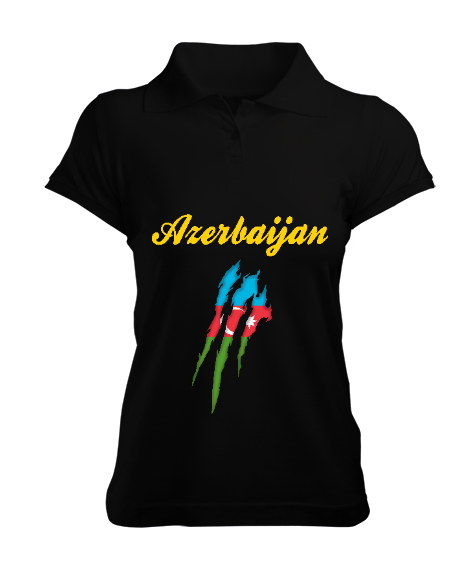 Tisho - Azerbaycan,Azerbaijan,Azerbaycan Bayrağı,Azerbaycan logosu. Siyah Kadın Polo Yaka Tişört