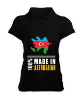 Azerbaycan,Azerbaijan,Azerbaycan Bayrağı,Azerbaycan logosu. Siyah Kadın Polo Yaka Tişört - Thumbnail