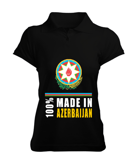 Tisho - Azerbaycan,Azerbaijan,Azerbaycan Bayrağı,Azerbaycan logosu. Siyah Kadın Polo Yaka Tişört