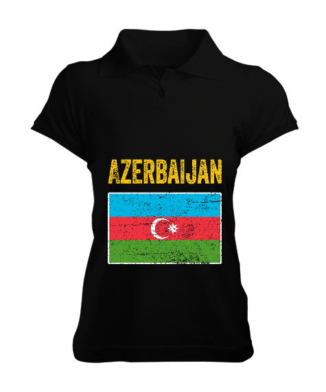 Tisho - Azerbaycan,Azerbaijan,Azerbaycan Bayrağı,Azerbaycan logosu. Siyah Kadın Polo Yaka Tişört