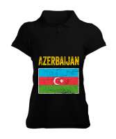 Azerbaycan,Azerbaijan,Azerbaycan Bayrağı,Azerbaycan logosu. Siyah Kadın Polo Yaka Tişört - Thumbnail