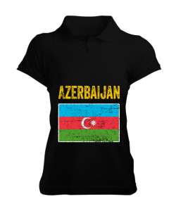 Azerbaycan,Azerbaijan,Azerbaycan Bayrağı,Azerbaycan logosu. Siyah Kadın Polo Yaka Tişört