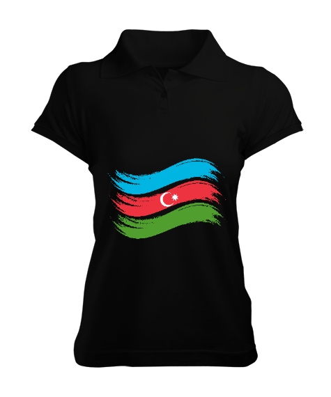 Tisho - Azerbaycan,Azerbaijan,Azerbaycan Bayrağı,Azerbaycan logosu. Siyah Kadın Polo Yaka Tişört