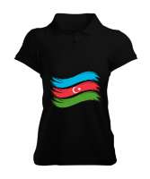 Azerbaycan,Azerbaijan,Azerbaycan Bayrağı,Azerbaycan logosu. Siyah Kadın Polo Yaka Tişört - Thumbnail