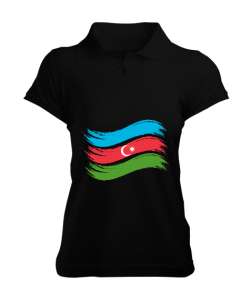 Azerbaycan,Azerbaijan,Azerbaycan Bayrağı,Azerbaycan logosu. Siyah Kadın Polo Yaka Tişört