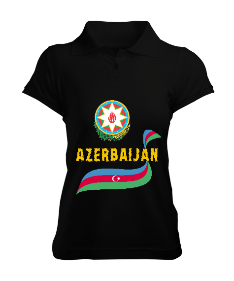 Tisho - Azerbaycan,Azerbaijan,Azerbaycan Bayrağı,Azerbaycan logosu. Siyah Kadın Polo Yaka Tişört