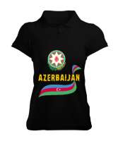 Azerbaycan,Azerbaijan,Azerbaycan Bayrağı,Azerbaycan logosu. Siyah Kadın Polo Yaka Tişört - Thumbnail