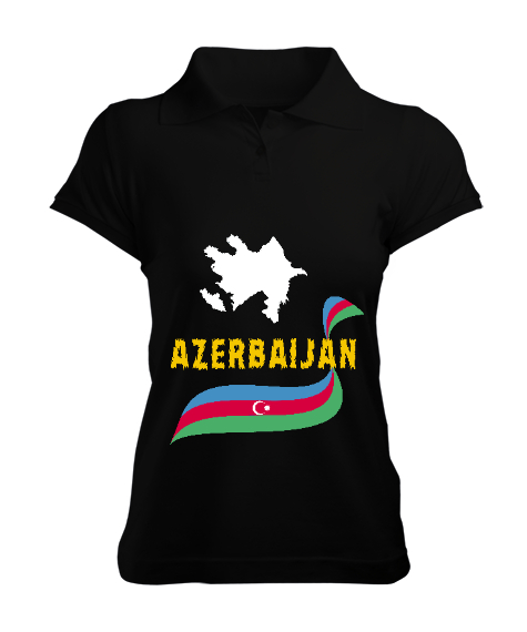 Tisho - Azerbaycan,Azerbaijan,Azerbaycan Bayrağı,Azerbaycan logosu. Siyah Kadın Polo Yaka Tişört