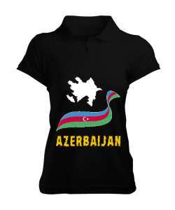 Azerbaycan,Azerbaijan,Azerbaycan Bayrağı,Azerbaycan logosu. Siyah Kadın Polo Yaka Tişört