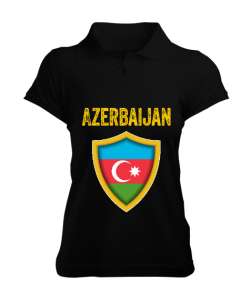 Azerbaycan,Azerbaijan,Azerbaycan Bayrağı,Azerbaycan logosu. Siyah Kadın Polo Yaka Tişört