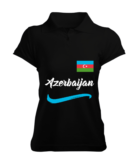 Tisho - Azerbaycan,Azerbaijan,Azerbaycan Bayrağı,Azerbaycan logosu. Siyah Kadın Polo Yaka Tişört