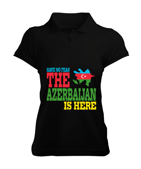 Tisho - Azerbaycan,Azerbaijan,Azerbaycan Bayrağı,Azerbaycan logosu. Siyah Kadın Polo Yaka Tişört